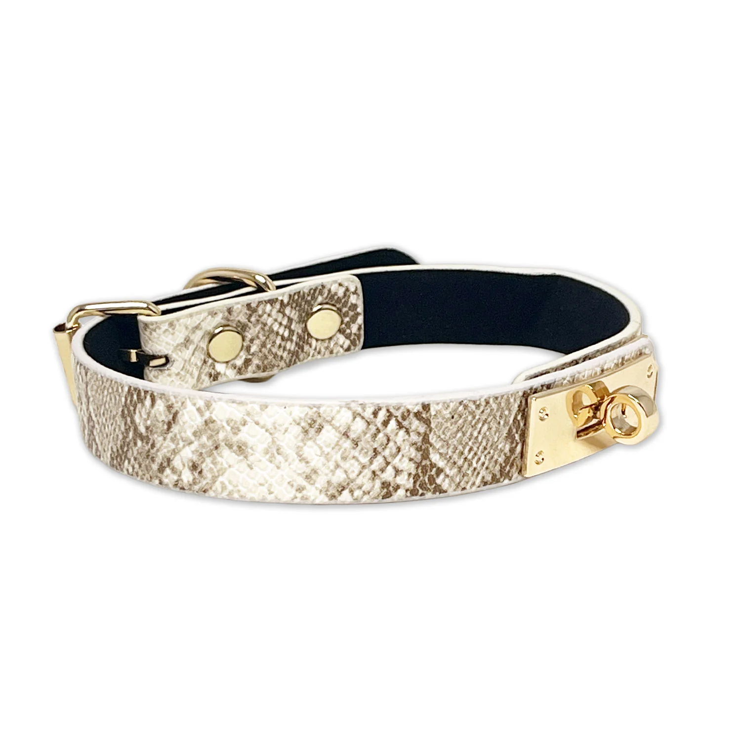 White Faux Snakeskin Clasp Collar by Fetish Pleasure Play - Image 2