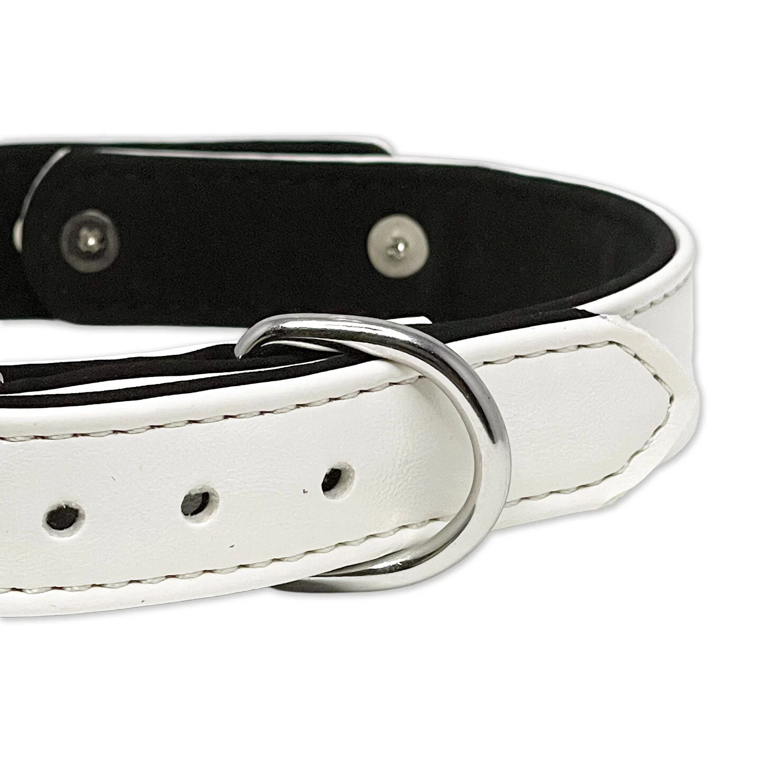 White Vegan Leather Clasp Collar with Silver Tone Hardware by Fetish Pleasure Play - Image 3